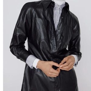 Zara Faux Leather Button Down Shirt Dress